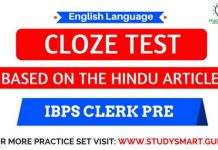 Cloze Test Based on The Hindu Article For IBPS CLERK PRE